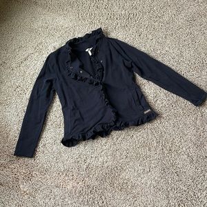 Matilda Jane black blazer with button front and ruffle detail